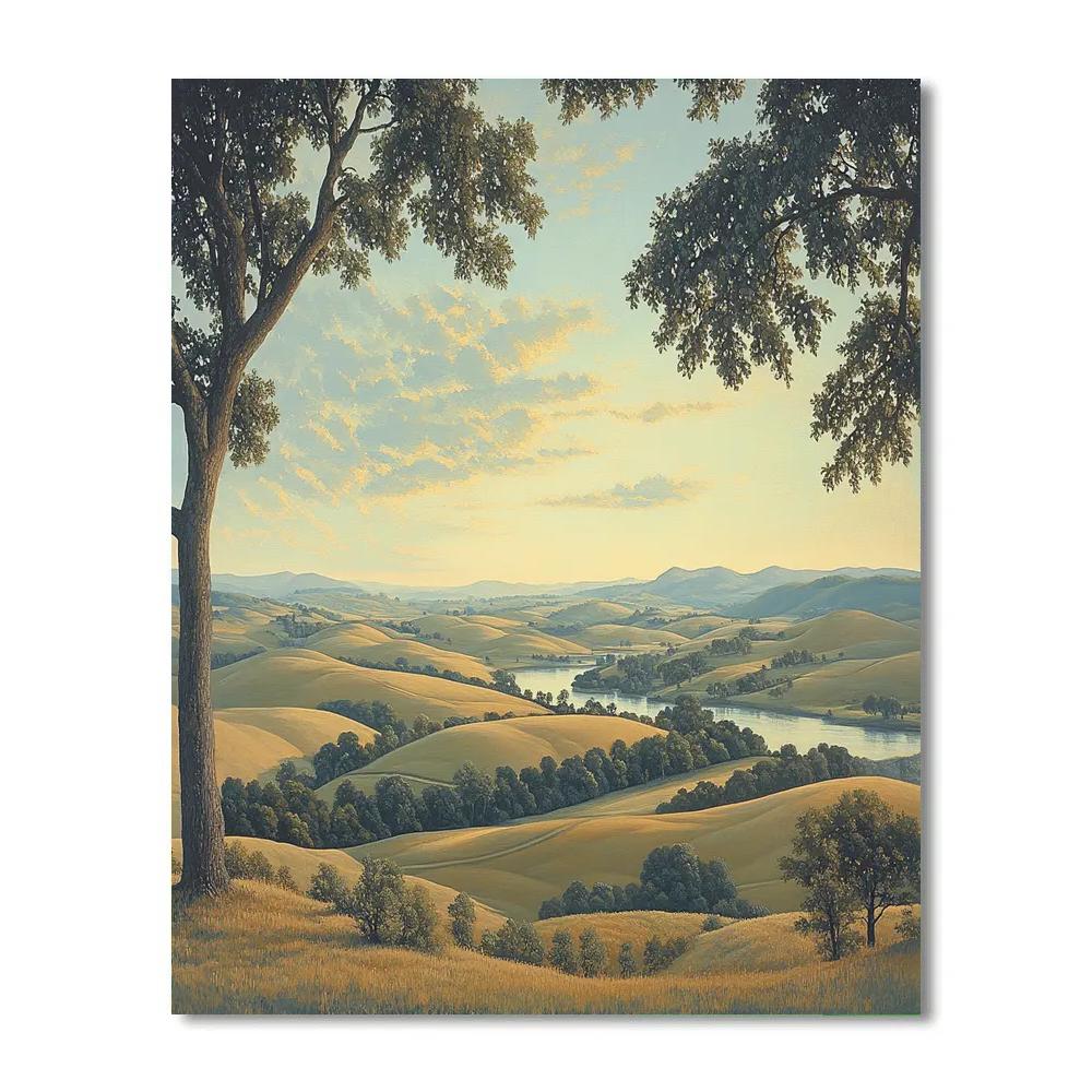 Raphael Inspired Luminous Sky Over Idealized Rolling Hills paint by numbers