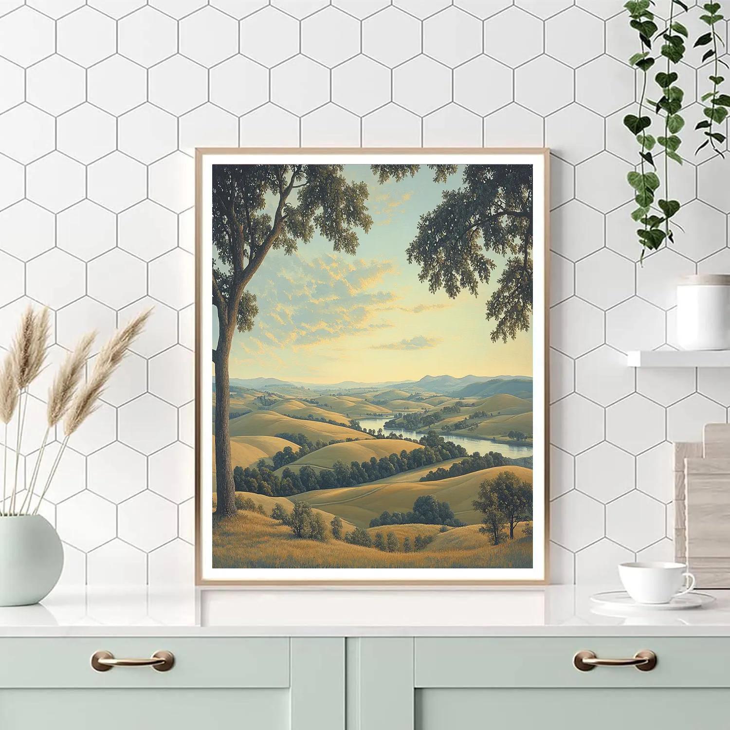 Raphael Inspired Luminous Sky Over Idealized Rolling Hills paint by numbers