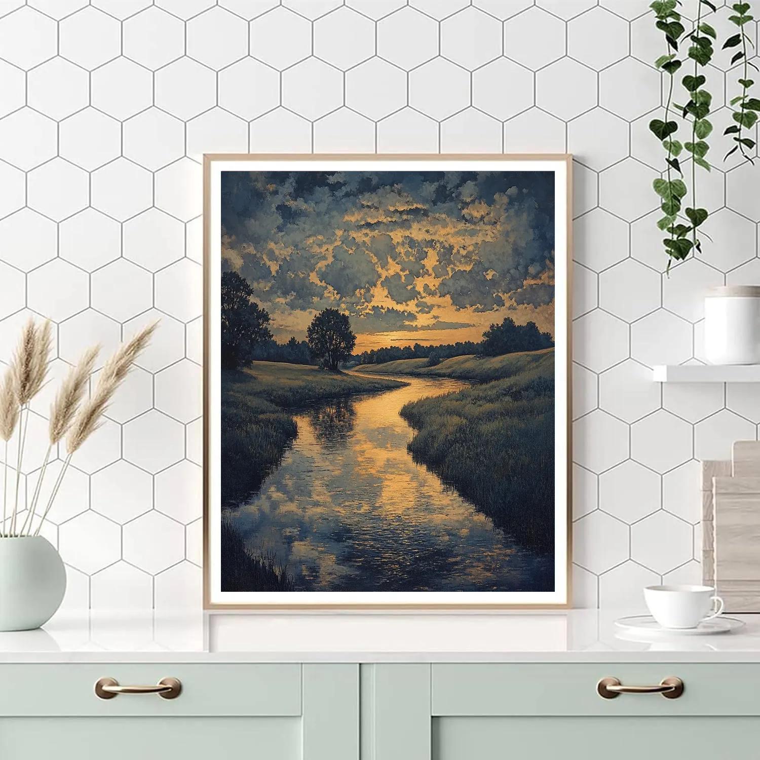 Rembrandt Inspired Twilight Reflections On Serene Waters paint by numbers