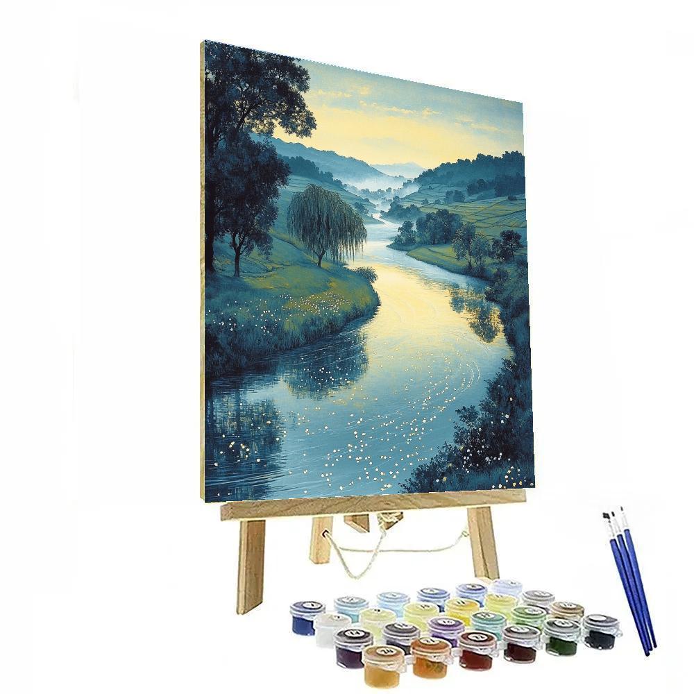 Hiroshige Inspired Tranquil River Reflections paint by color