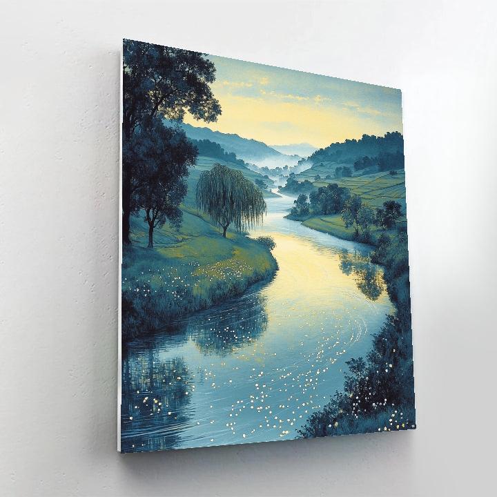 Hiroshige Inspired Tranquil River Reflections paint by color