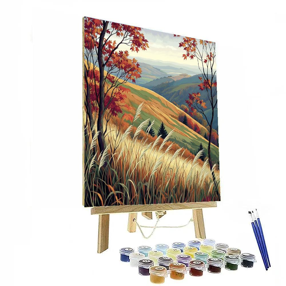 Hiroshige Inspired Autumn Ridge Wind paint by numbers