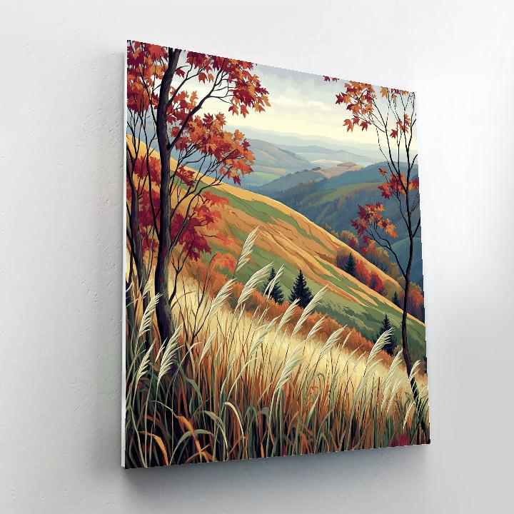 Hiroshige Inspired Autumn Ridge Wind paint by numbers