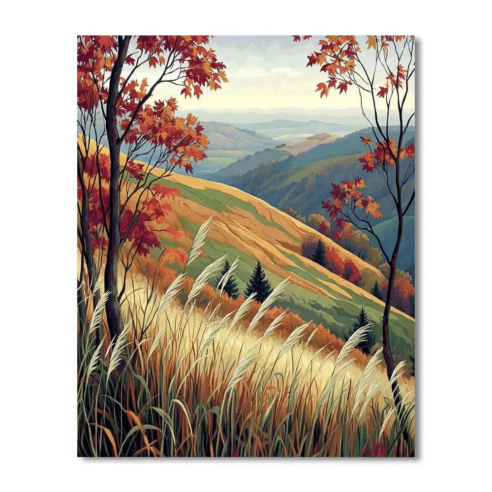 Hiroshige Inspired Autumn Ridge Wind paint by numbers