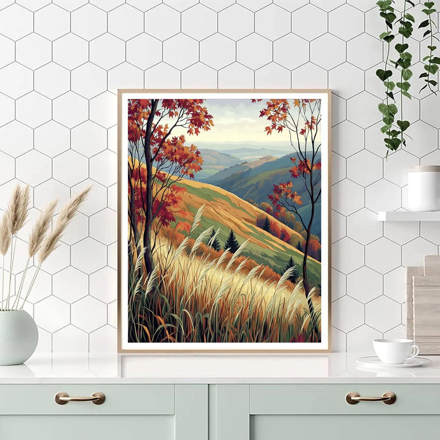 Hiroshige Inspired Autumn Ridge Wind paint by numbers