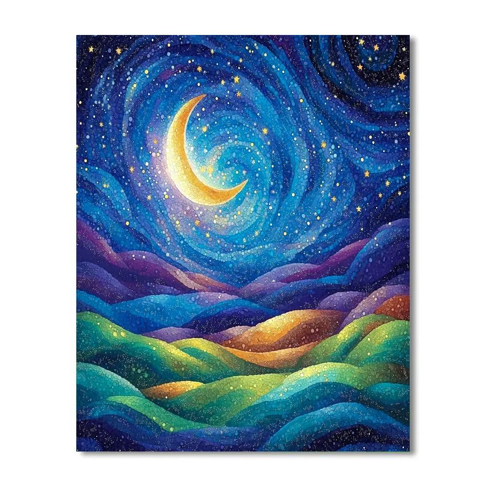Georges Seurat Inspired Dreamlike Night Sky Numbered painting kits