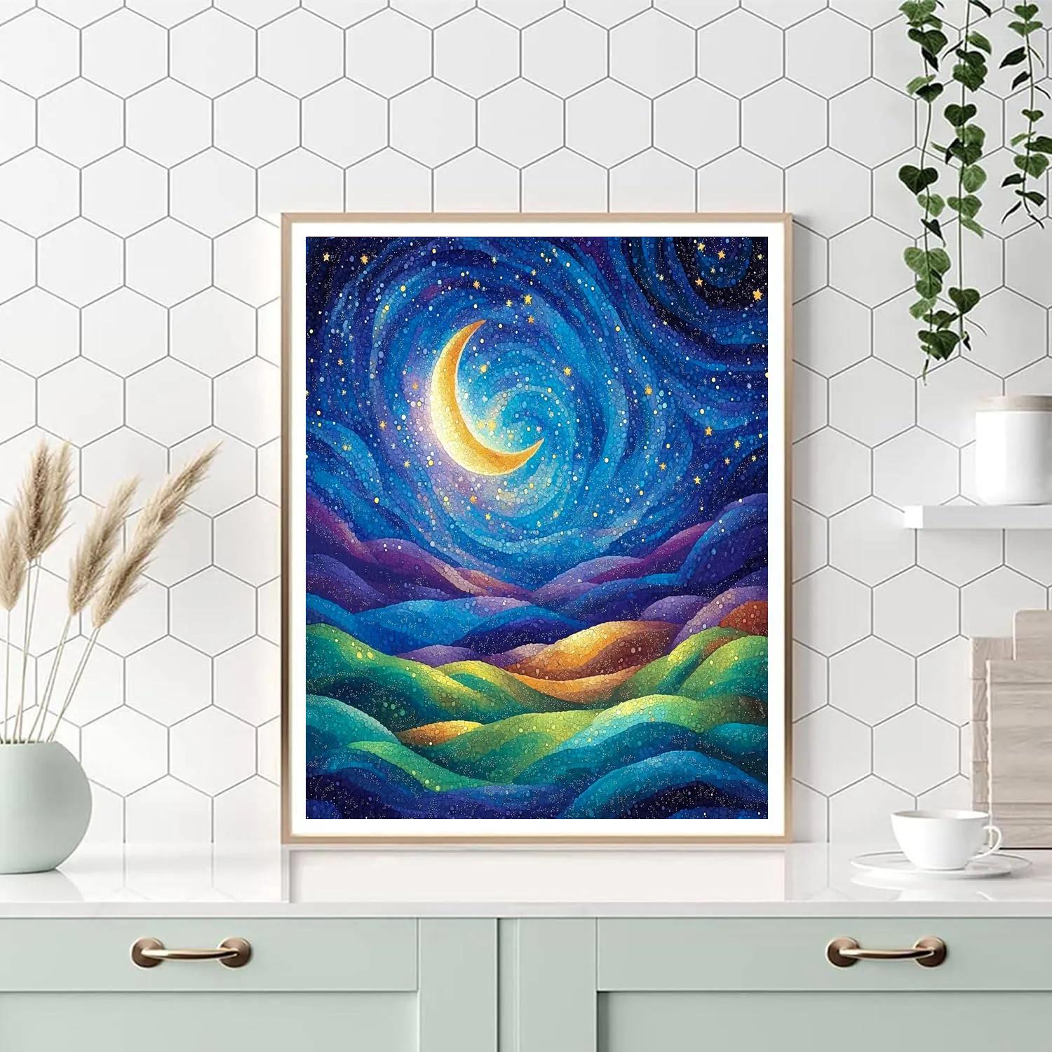 Georges Seurat Inspired Dreamlike Night Sky Numbered painting kits