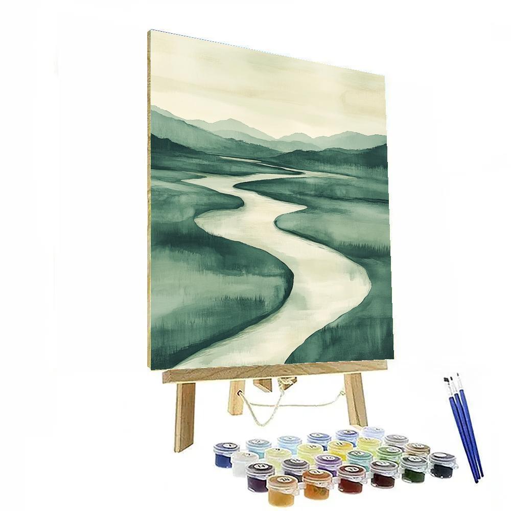 Zhao Mengfu Inspired River Of Ink Tranquility paint by numbers