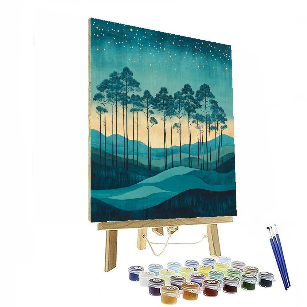 Hiroshige Inspired Celestial Tide Of Pines paint by number