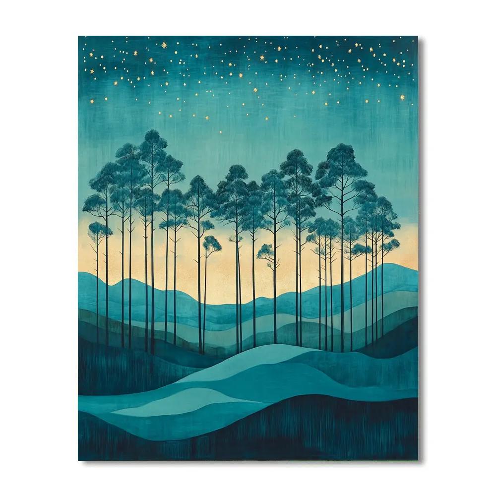 Hiroshige Inspired Celestial Tide Of Pines paint by number