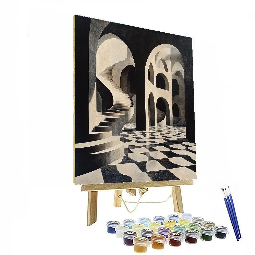 M.C. Escher Inspired Infinite Staircase Labyrinth Paint by numbers kits