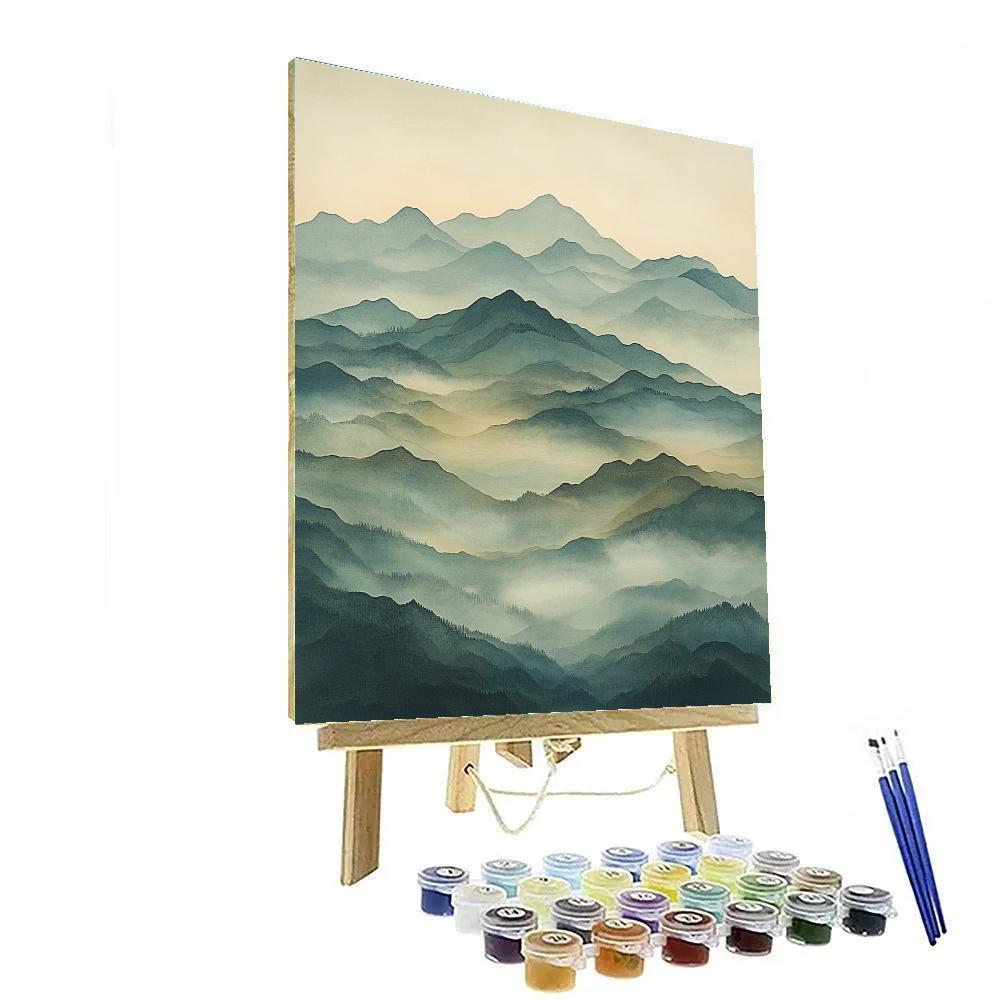 Zhao Mengfu Inspired Tranquil Misty Mountains paint by numbers