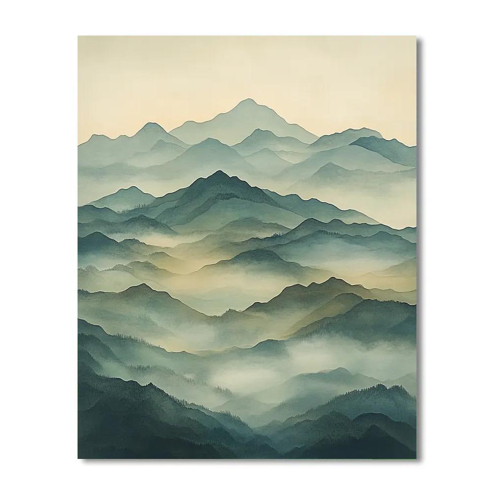 Zhao Mengfu Inspired Tranquil Misty Mountains paint by numbers