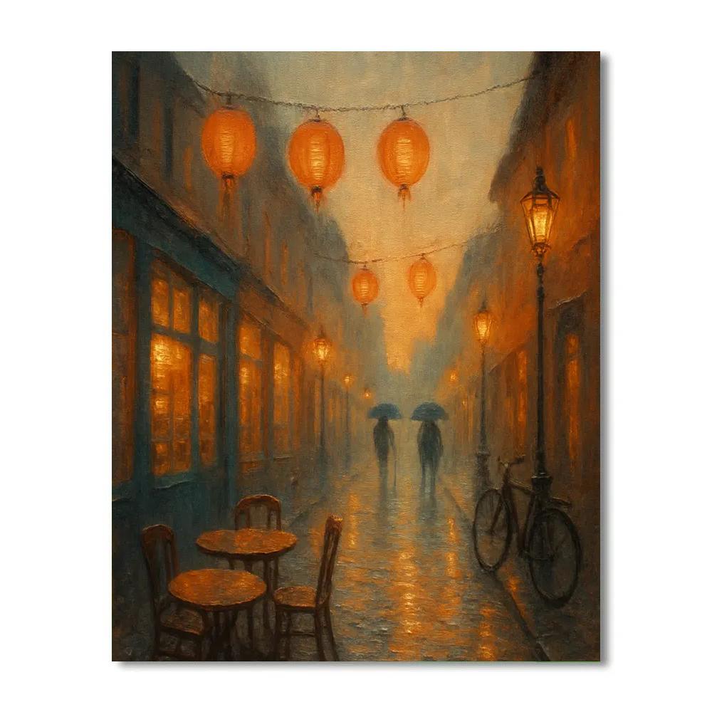 Sunset Lantern Street Cityscape paint by number