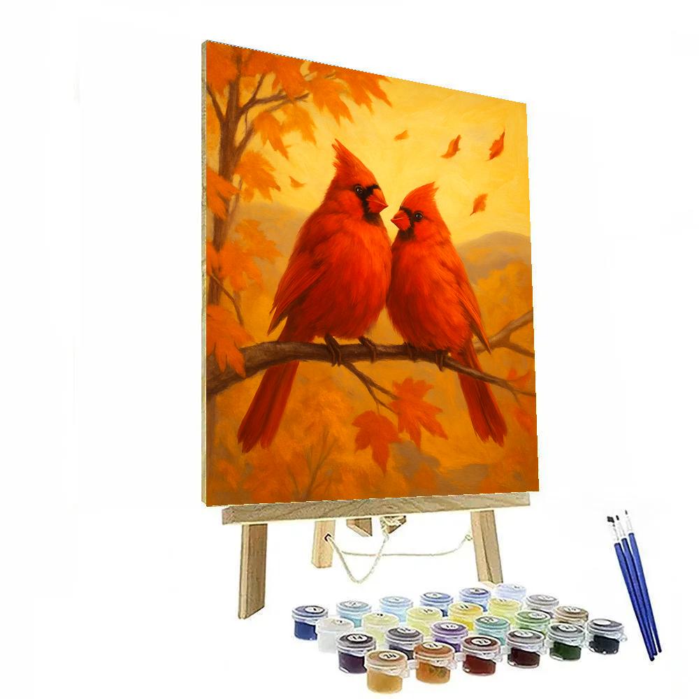 Autumn Cardinals On A Cozy Branch painting number kit