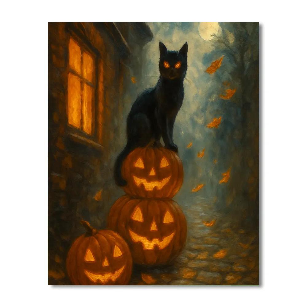 Midnight Black Cat Alley Paint by numbers kits