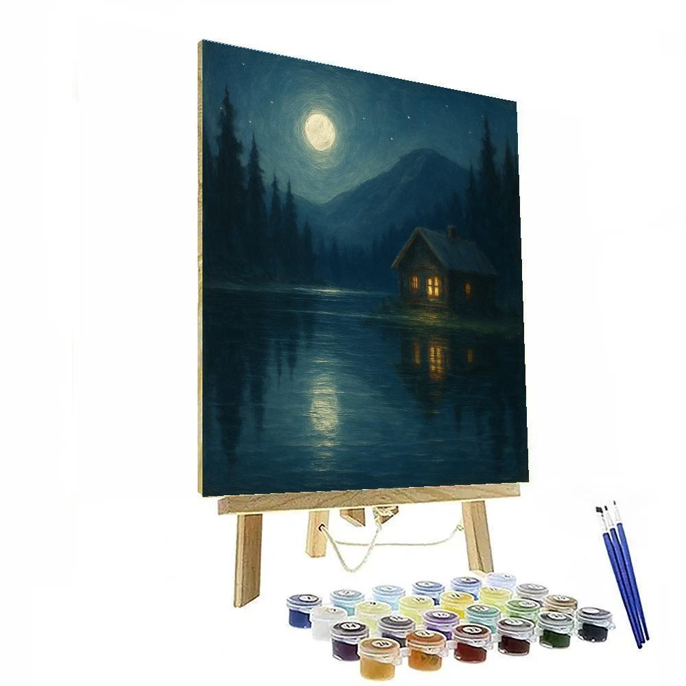 Moonlit Cabin Reflection Paint by numbers kits