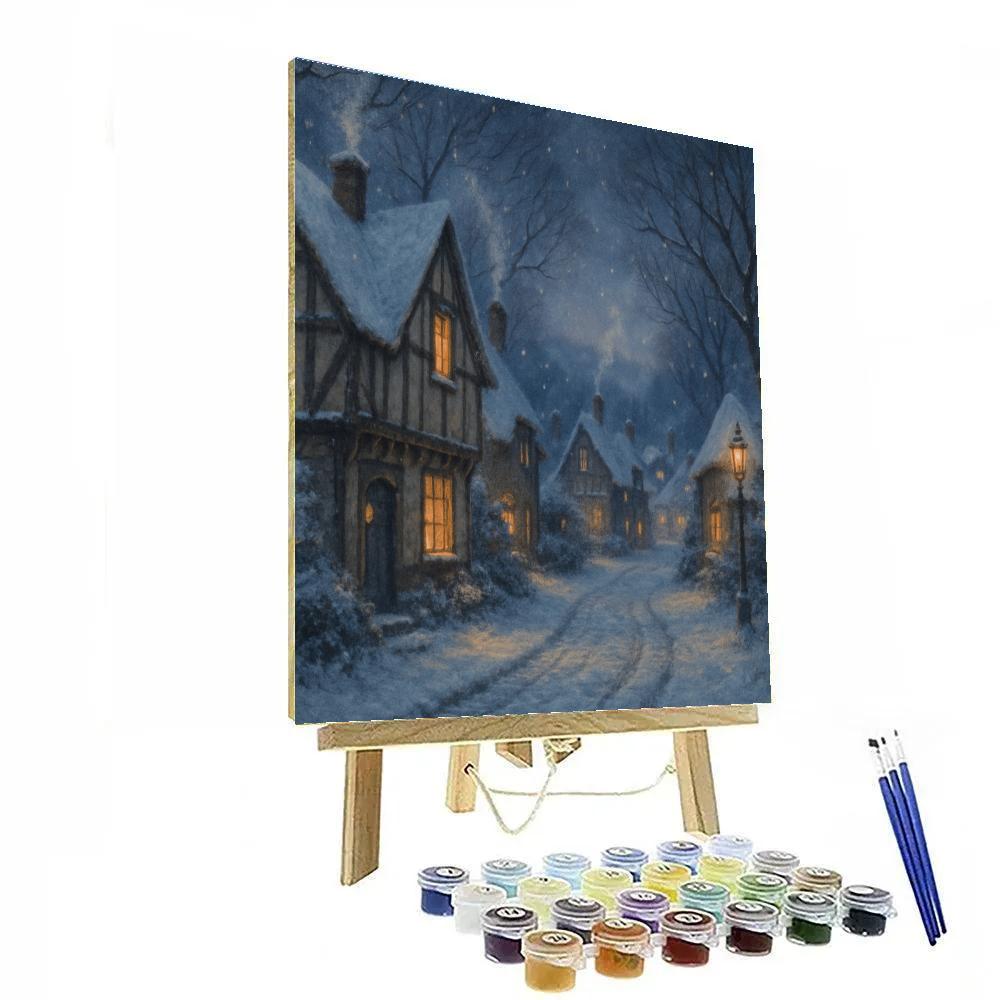 Twilight Snowy Village By Lantern Light paint by numbers