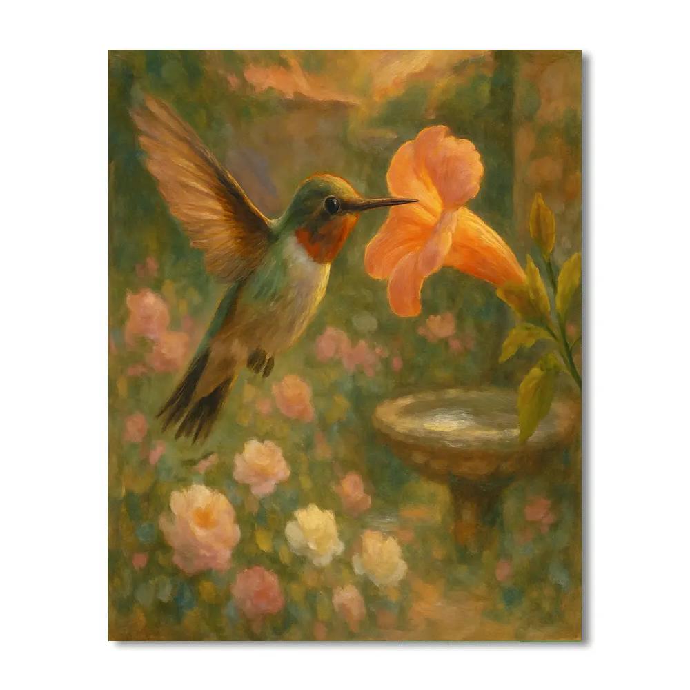 Hummingbird Tea In A Garden Nook DIY paint by numbers