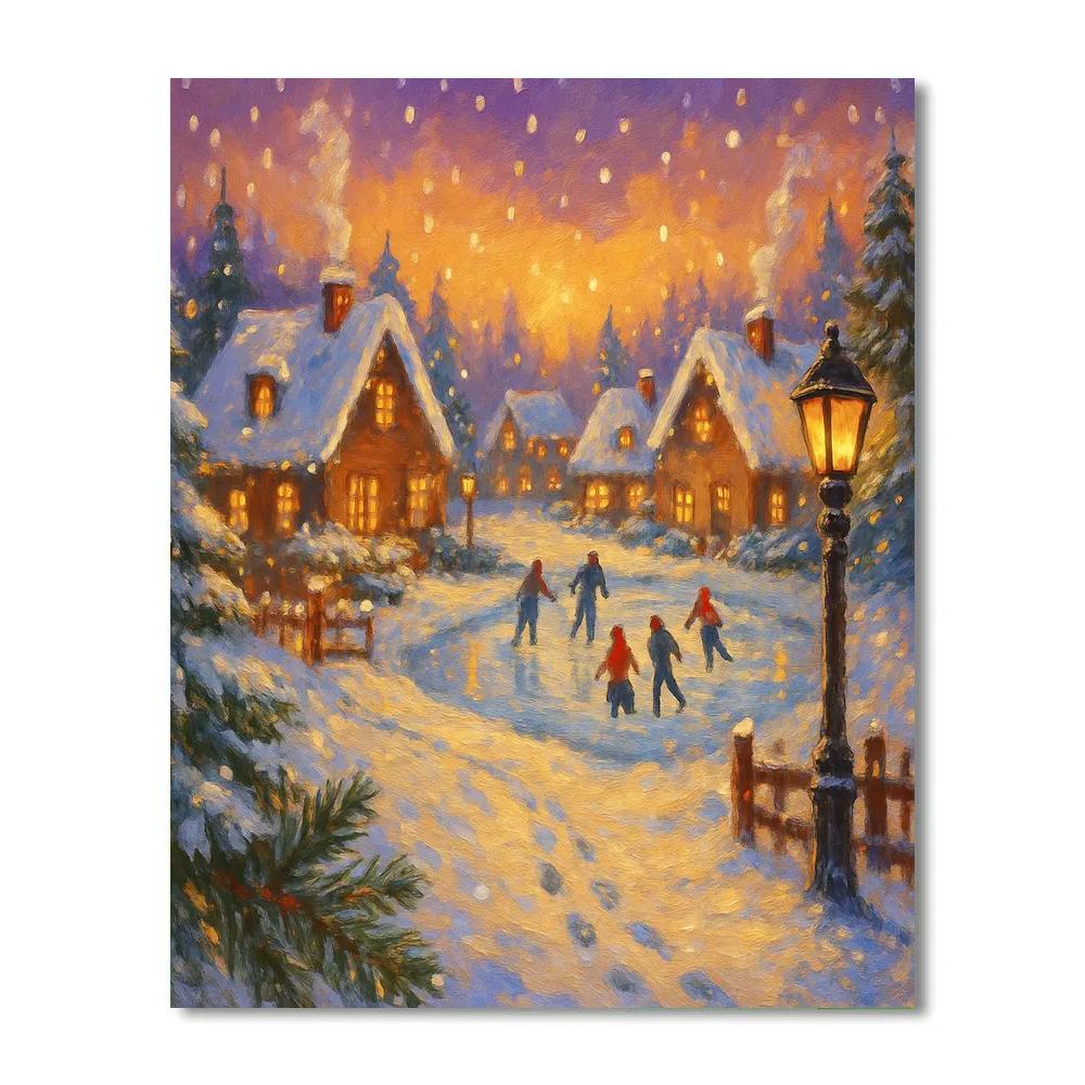 Snowbound Village At Twilight DIY paint by numbers