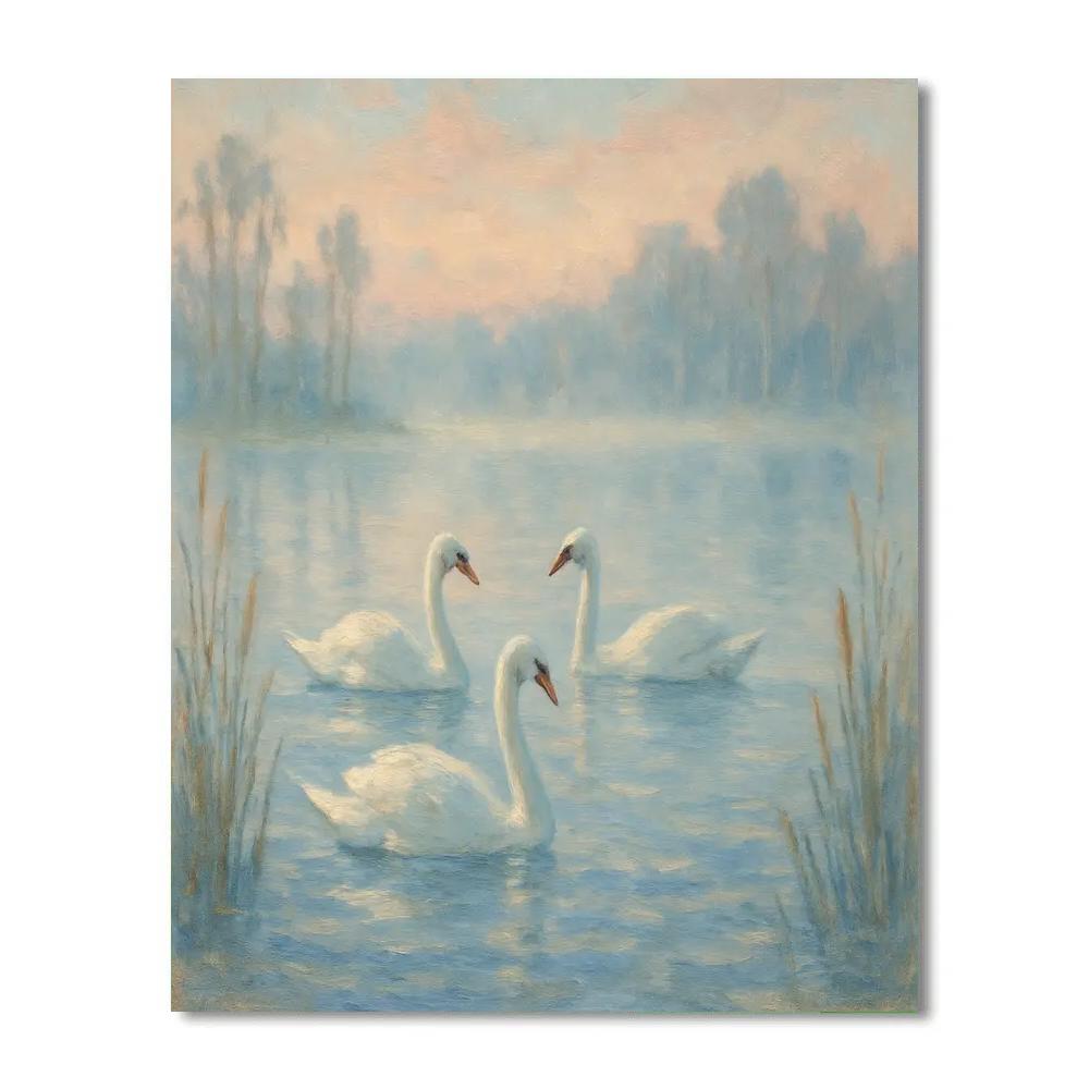 Misty Morning Swan Chorus Number painting