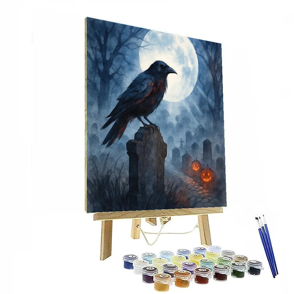 Raven Over Moonlit Cemetery paint by color