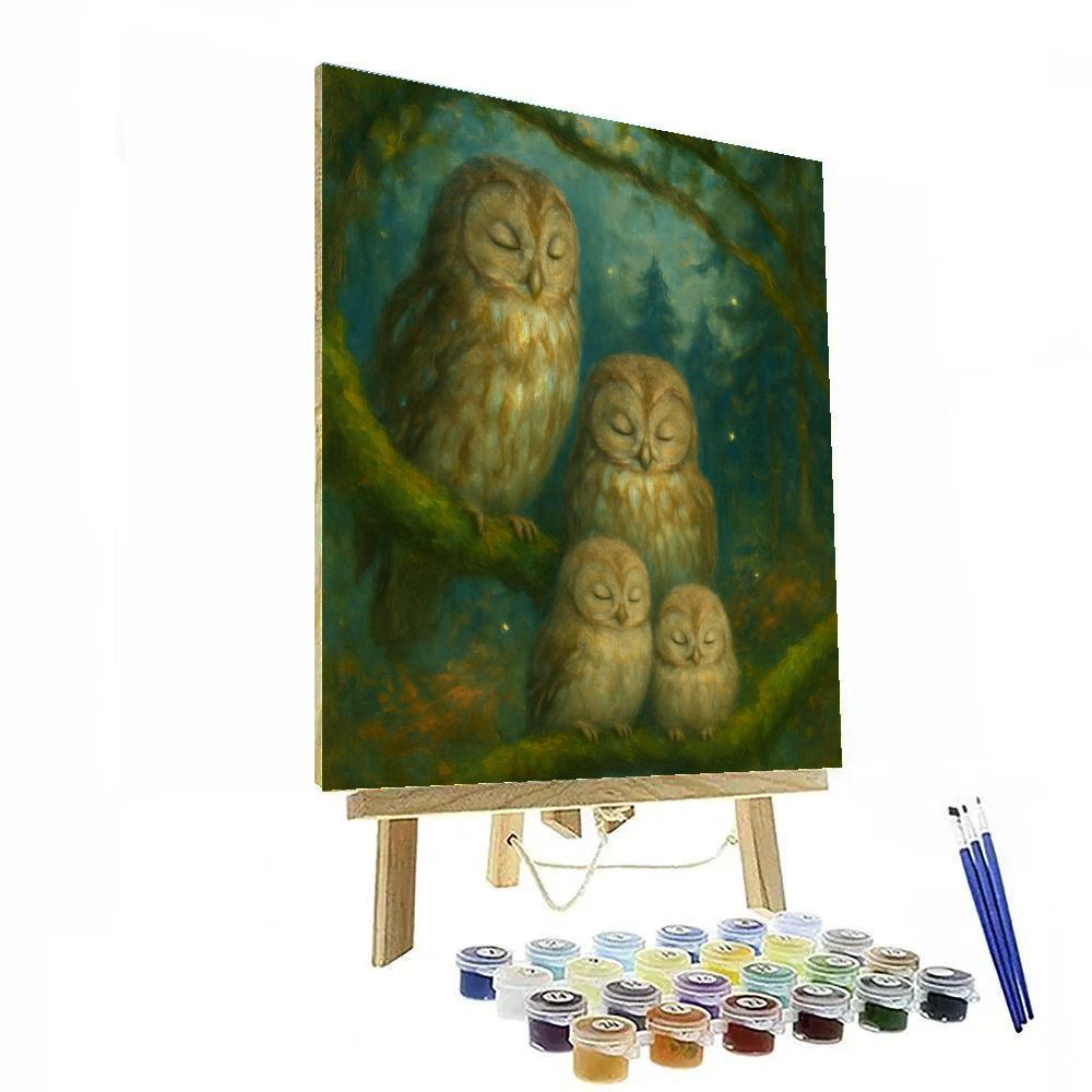 Forest Owls In An Evening Clearing Number painting