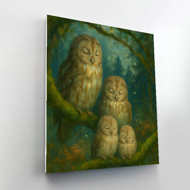 Forest Owls In An Evening Clearing Number painting