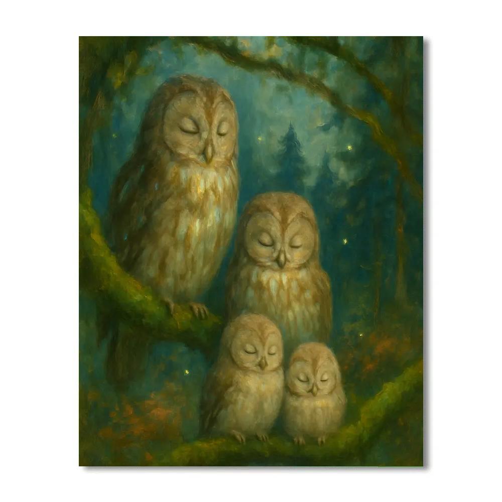 Forest Owls In An Evening Clearing Number painting