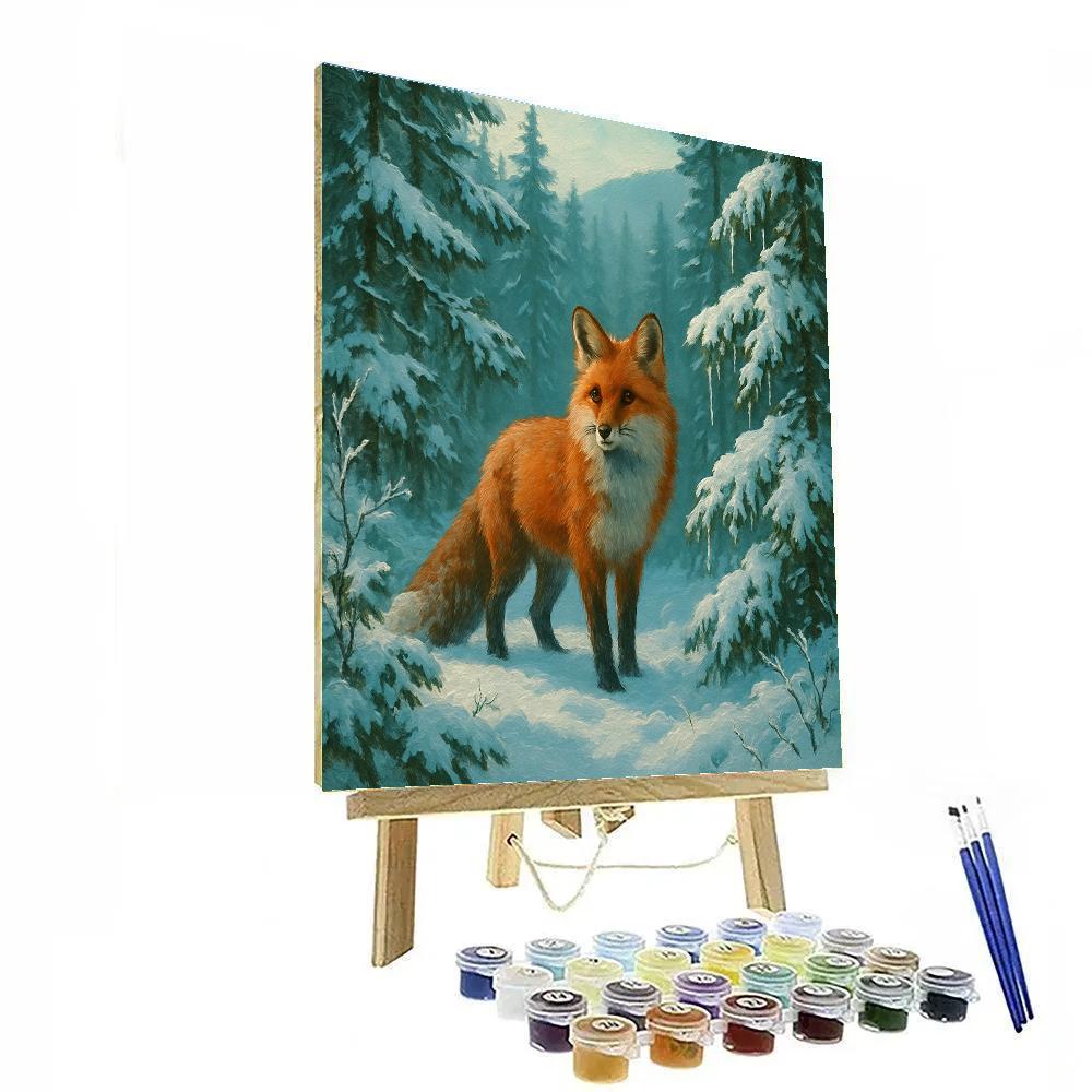 Silent Snowy Forest With Red Fox paint by color
