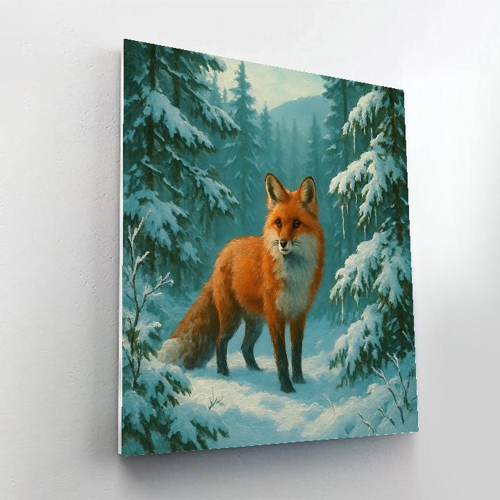 Silent Snowy Forest With Red Fox paint by color