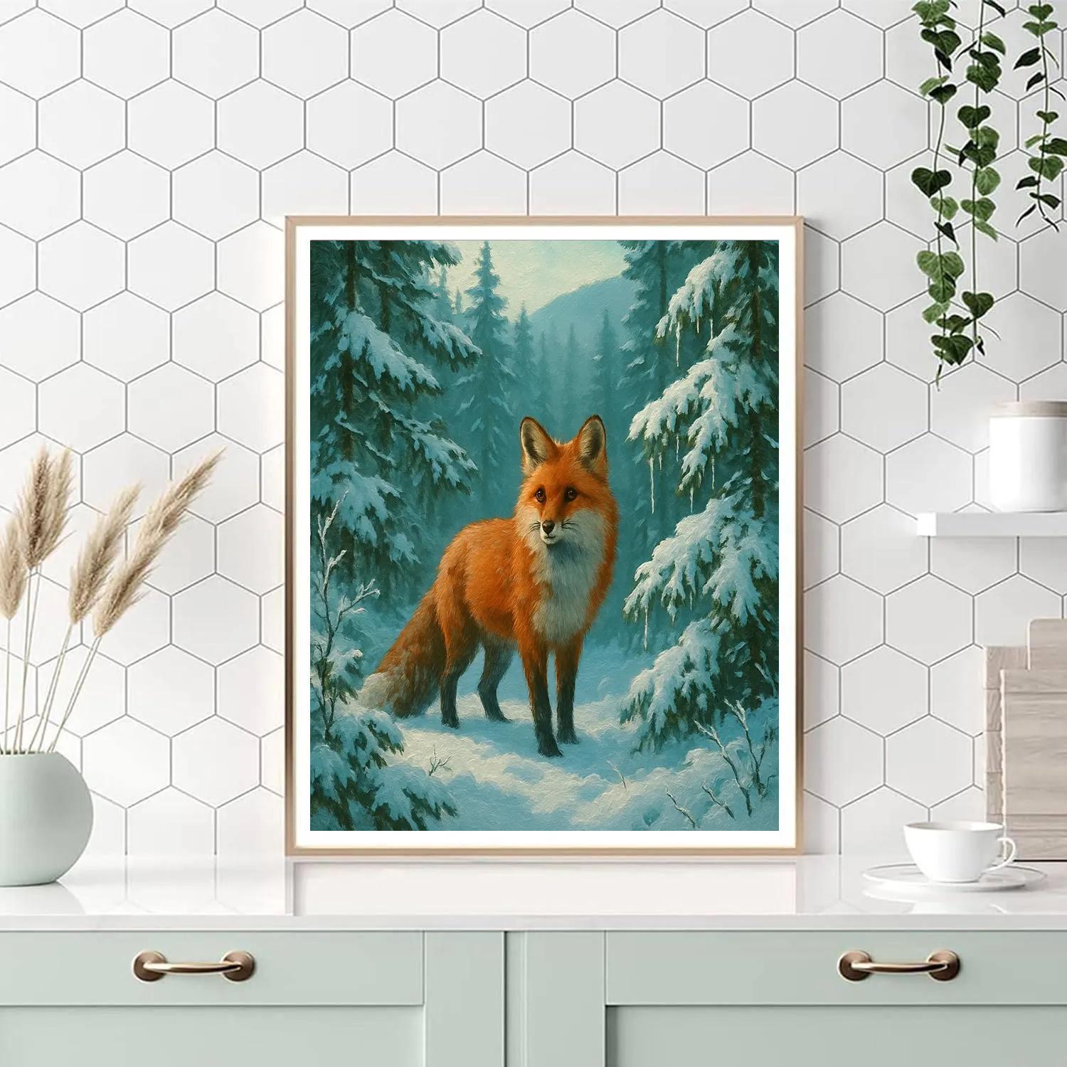Silent Snowy Forest With Red Fox paint by color