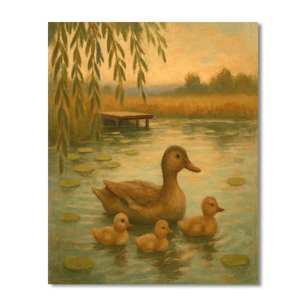 Ducks On A Cozy Pond At Twilight DIY paint by numbers