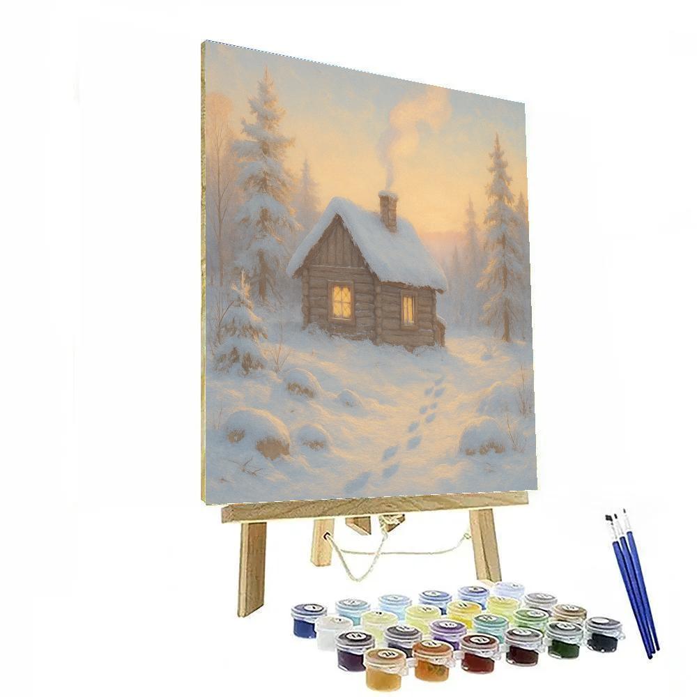 Cozy Cabin With Smoky Chimney At Dawn Paint by numbers kits