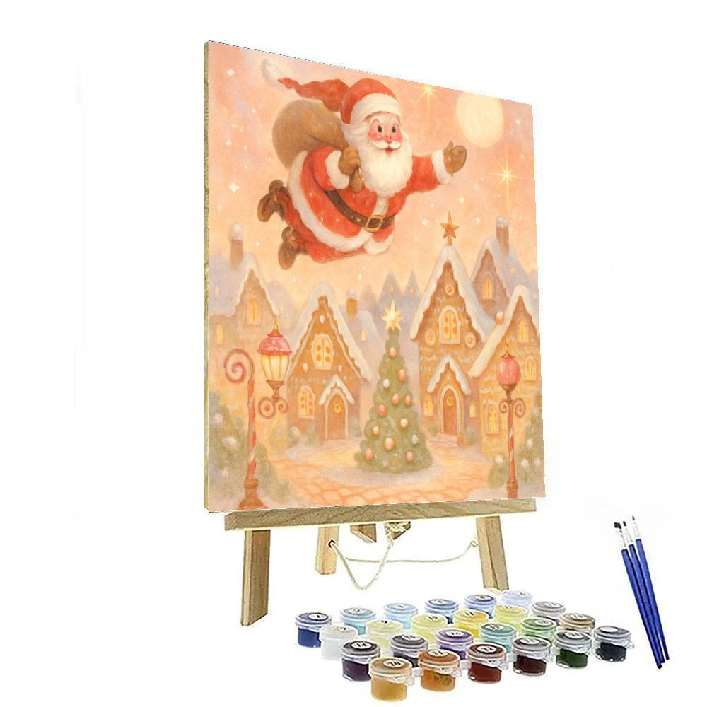 Santa Sleigh Over Candy Town painting number kit