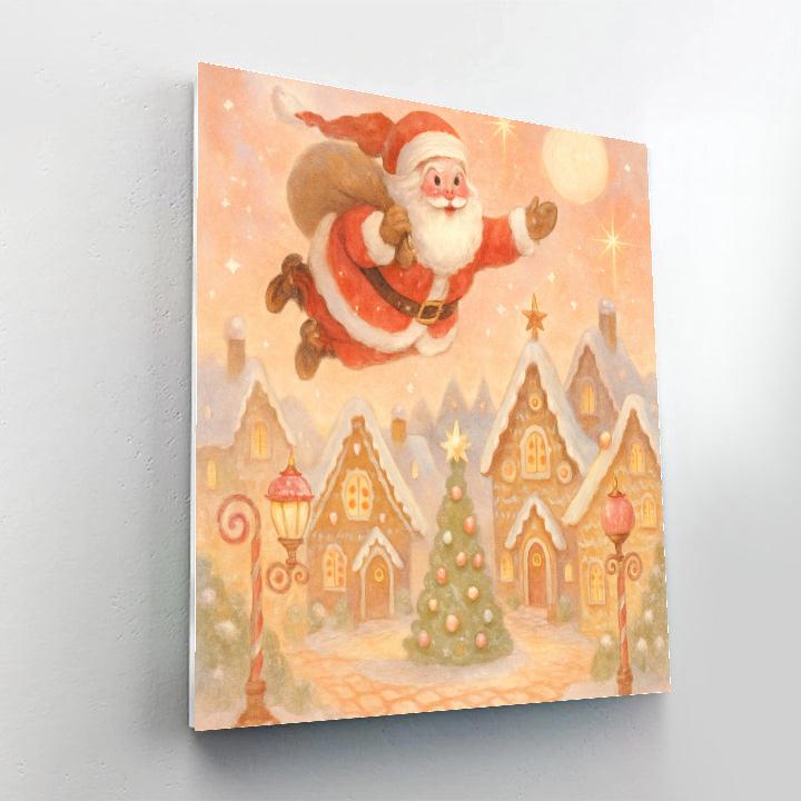 Santa Sleigh Over Candy Town painting number kit