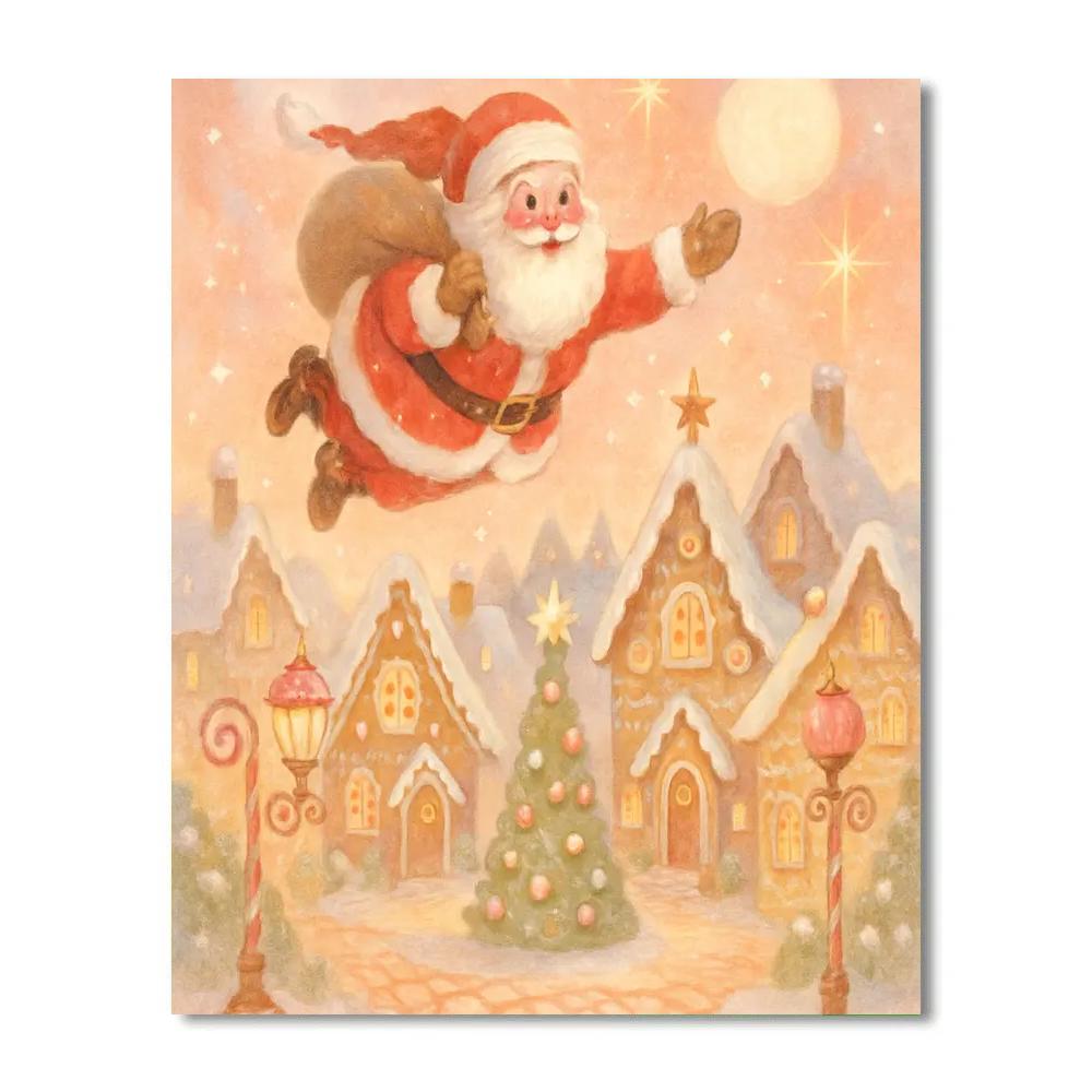 Santa Sleigh Over Candy Town painting number kit