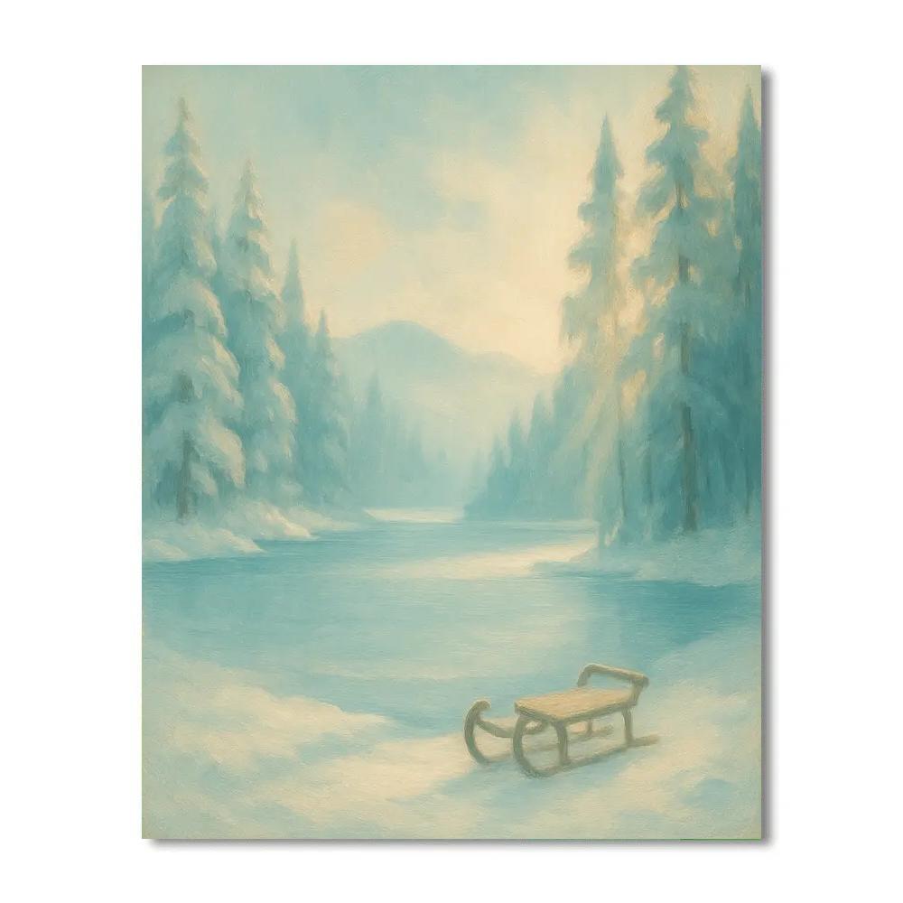 Snowbound Lake At Dawn Number painting