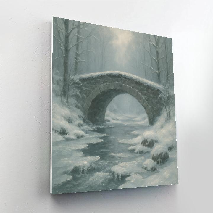 Bridge Over Icy River In Misty Winter Wood Paint by numbers art
