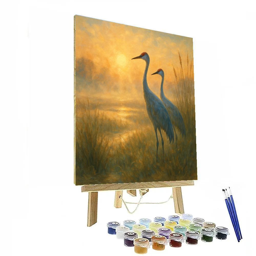 Cranes In A Golden Marsh DIY paint by numbers