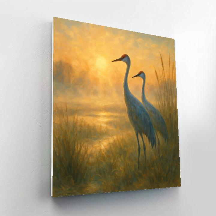 Cranes In A Golden Marsh DIY paint by numbers