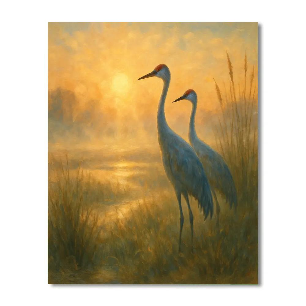 Cranes In A Golden Marsh DIY paint by numbers