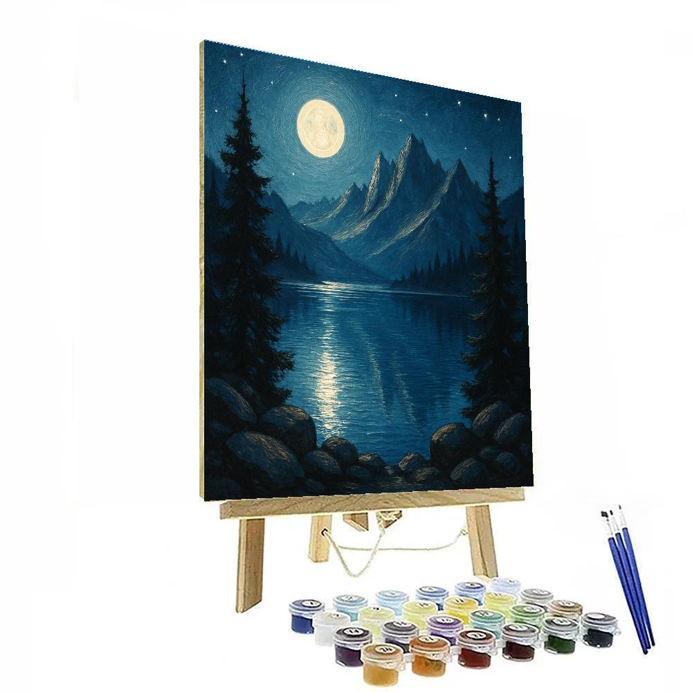 Moonlit Alpine Mirror Number painting