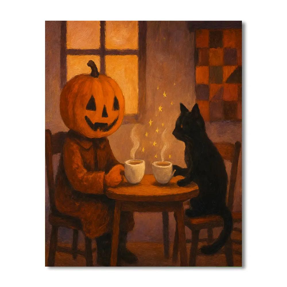 Autumn Tea With Pumpkin Friend Numbered painting kits