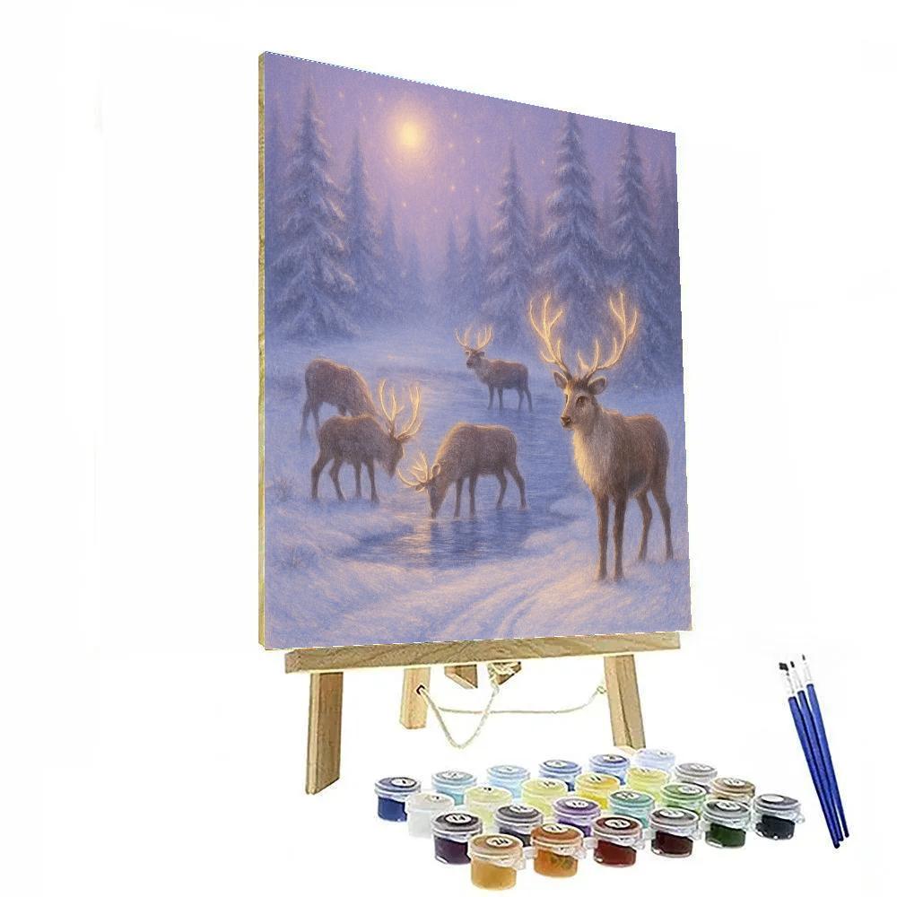 Reindeer Rest In Frosted Pines paint by numbers