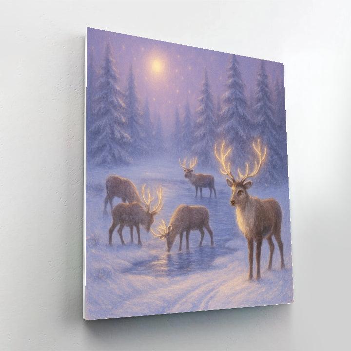 Reindeer Rest In Frosted Pines paint by numbers