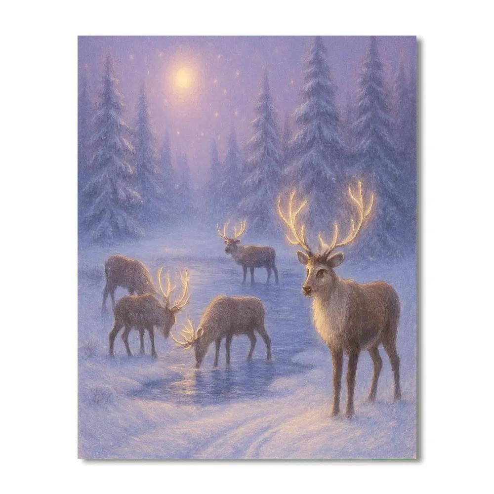 Reindeer Rest In Frosted Pines paint by numbers