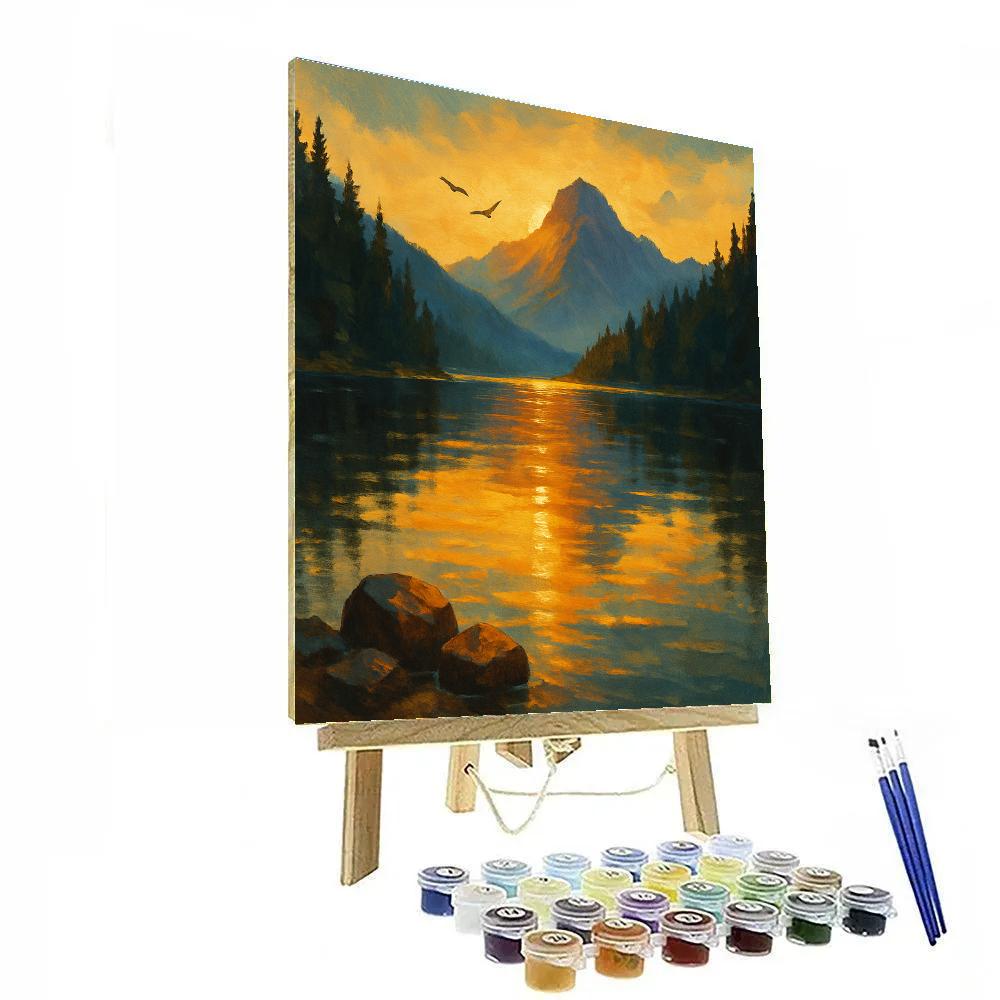 Golden Ripples Over Mountain Lake DIY paint by numbers