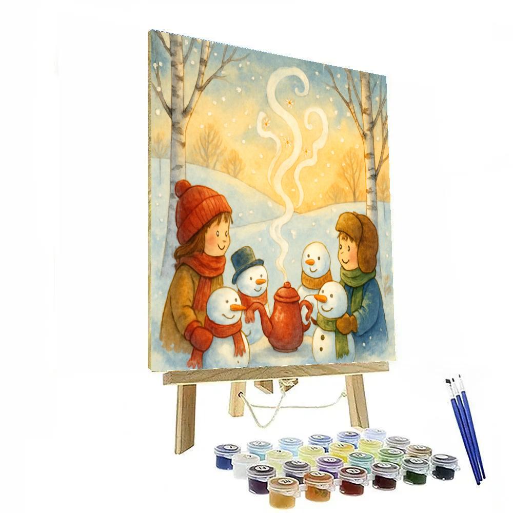 Snowman Tea Party On The Hill Number painting