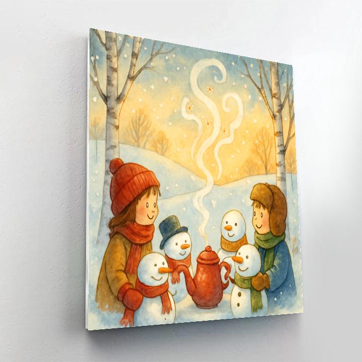 Snowman Tea Party On The Hill Number painting